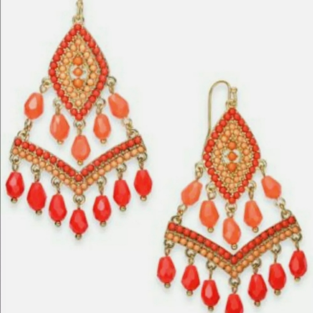 Gold Tone, Coral Kite Drop Earrings, INC,